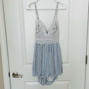 Open Back Blue and White Romper